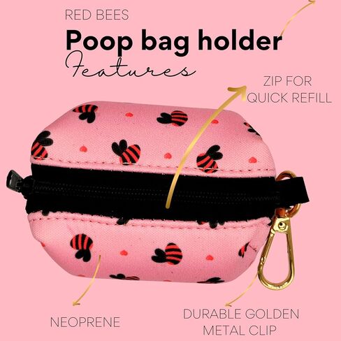 Cute Dog Poop Bag Holder, Neoprene Dog Waste Carrier, Soft Pink Leak Proof Pet Poop Holder, Portable Poop Bag with Dispenser Zippered Pouch,Premium Accessories for Dog Leashes (Pink) in Saudi Arabia