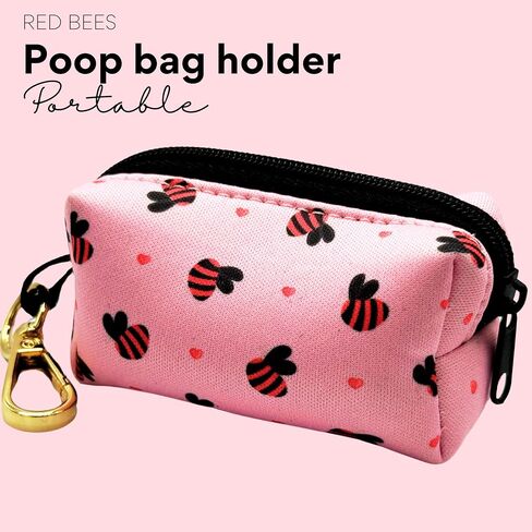 Cute Dog Poop Bag Holder, Neoprene Dog Waste Carrier, Soft Pink Leak Proof Pet Poop Holder, Portable Poop Bag with Dispenser Zippered Pouch,Premium Accessories for Dog Leashes (Pink) in Saudi Arabia