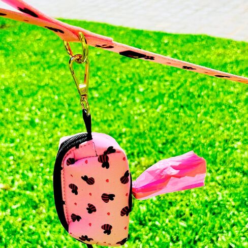 Cute Dog Poop Bag Holder, Neoprene Dog Waste Carrier, Soft Pink Leak Proof Pet Poop Holder, Portable Poop Bag with Dispenser Zippered Pouch,Premium Accessories for Dog Leashes (Pink) in Saudi Arabia