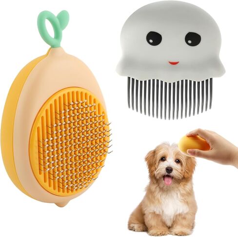 Pet Grooming Brush,Cat Brush + Flea Comb, 2 Pcs Pets Grooming Comb Kit, Cat Hair Cleaner Brush,Pet Grooming Slicker Brush,Self Cleaning Grooming Tools Remove Undercoat Shedding Hair Pets in Saudi Arabia