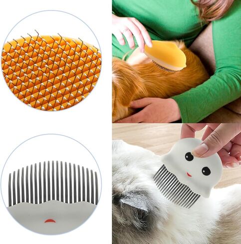 Pet Grooming Brush,Cat Brush + Flea Comb, 2 Pcs Pets Grooming Comb Kit, Cat Hair Cleaner Brush,Pet Grooming Slicker Brush,Self Cleaning Grooming Tools Remove Undercoat Shedding Hair Pets in Saudi Arabia