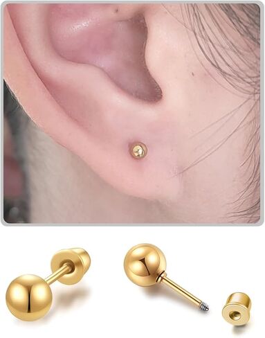 1Pairs Stud Earrings Set, Ball Earrings for Women 14K Gold Hypoallergenic Cartilage Earring 3mm Golden Earrings Stud for Tragus Cartilage Earlobe Piercing Jewelry Women Gift in Saudi Arabia