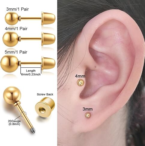 1Pairs Stud Earrings Set, Ball Earrings for Women 14K Gold Hypoallergenic Cartilage Earring 3mm Golden Earrings Stud for Tragus Cartilage Earlobe Piercing Jewelry Women Gift in Saudi Arabia