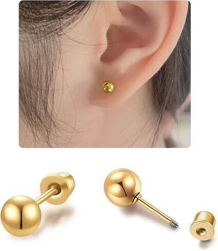 1Pairs Stud Earrings Set, Ball Earrings for Women 14K Gold Hypoallergenic Cartilage Earring 3mm Golden Earrings Stud for Tragus Cartilage Earlobe Piercing Jewelry Women Gift in Saudi Arabia