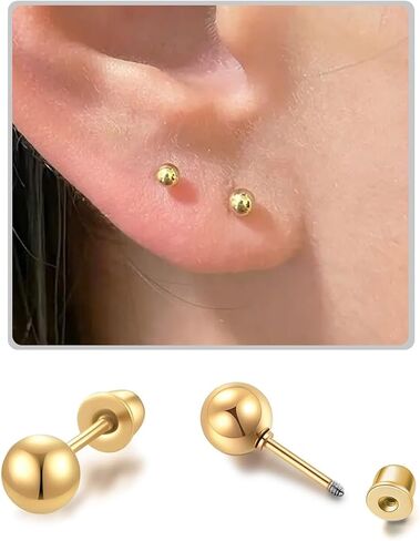 1Pairs Stud Earrings Set, Ball Earrings for Women 14K Gold Hypoallergenic Cartilage Earring 3mm Golden Earrings Stud for Tragus Cartilage Earlobe Piercing Jewelry Women Gift in Saudi Arabia