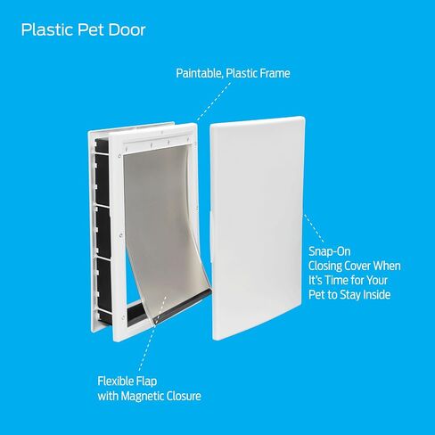 White Plastic Pet Door - Medium, Energy Efficient Magnetic Closure, Easy DIY Installation for Pets up to 40 lbs, Adjustable Fit for Various Door Types in Kuwait