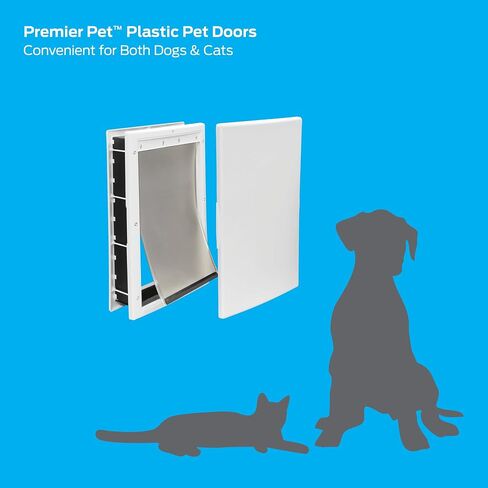 White Plastic Pet Door - Medium, Energy Efficient Magnetic Closure, Easy DIY Installation for Pets up to 40 lbs, Adjustable Fit for Various Door Types in Kuwait
