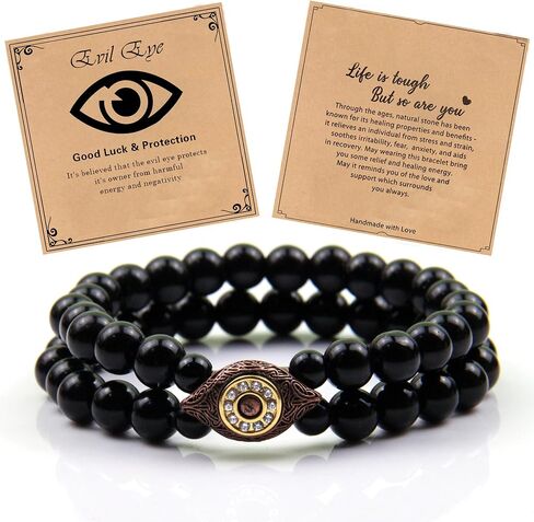 Evil Eye Bracelets - Obsidian Bracelet - Black Tourmaline Bracelet,Evil Eye Protection Bracelet,8MM Black Obsidian Stone Beads,Handmade Stretch Bracelets Crystal Healing Power Energy Gifts for Women in Saudi Arabia