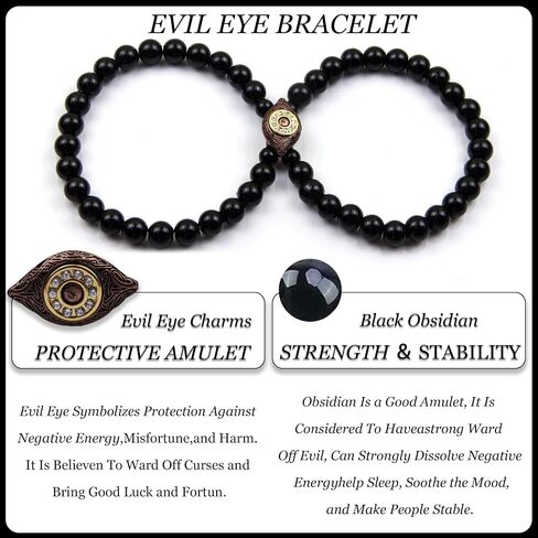 Evil Eye Bracelets - Obsidian Bracelet - Black Tourmaline Bracelet,Evil Eye Protection Bracelet,8MM Black Obsidian Stone Beads,Handmade Stretch Bracelets Crystal Healing Power Energy Gifts for Women in Saudi Arabia