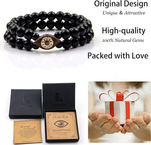 Evil Eye Bracelets - Obsidian Bracelet - Black Tourmaline Bracelet,Evil Eye Protection Bracelet,8MM Black Obsidian Stone Beads,Handmade Stretch Bracelets Crystal Healing Power Energy Gifts for Women in Saudi Arabia