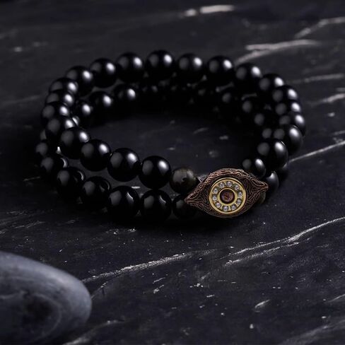 Evil Eye Bracelets - Obsidian Bracelet - Black Tourmaline Bracelet,Evil Eye Protection Bracelet,8MM Black Obsidian Stone Beads,Handmade Stretch Bracelets Crystal Healing Power Energy Gifts for Women in Saudi Arabia