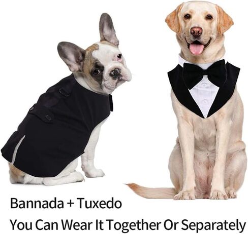 Dog Tuxedo & Bandana Set, Cat Dogs, Party Suit Puppy Wedding Bow Tie Shirt, Formal Attire Clothes, for French Bulldog, Corgi, Pug, Teddy, Schnauzer, Golden Retriever,Labrador (Medium) in Saudi Arabia