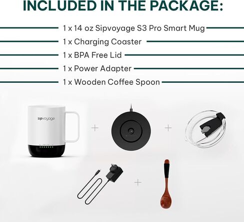 White 14oz IPX Heated Coffee Mug Rechargeable - Two Controls Self Heating Mug with LED Display & Lid, Temperature Control Mug Warmer Wireless, Smart Mug with Spoon, Electric Coffee Mug in Saudi Arabia