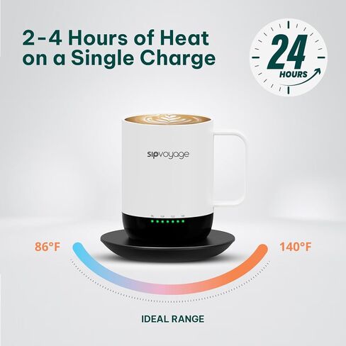 White 14oz IPX Heated Coffee Mug Rechargeable - Two Controls Self Heating Mug with LED Display & Lid, Temperature Control Mug Warmer Wireless, Smart Mug with Spoon, Electric Coffee Mug in Saudi Arabia