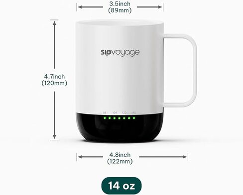 White 14oz IPX Heated Coffee Mug Rechargeable - Two Controls Self Heating Mug with LED Display & Lid, Temperature Control Mug Warmer Wireless, Smart Mug with Spoon, Electric Coffee Mug in Saudi Arabia