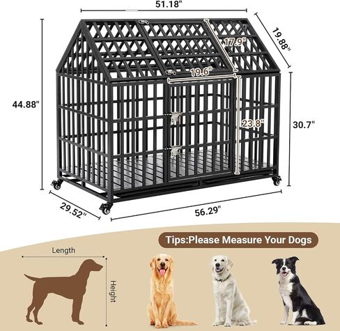Heavy Duty Dog Crate, Escape Proof Dog Crate for Large/Extra Large Dogs, 52 Inch, Dog Kennel Indoor with Lockable Wheels, Indestructible Dog Crate with Removable Trays, High Anxiety Dog Crate in Saudi Arabia