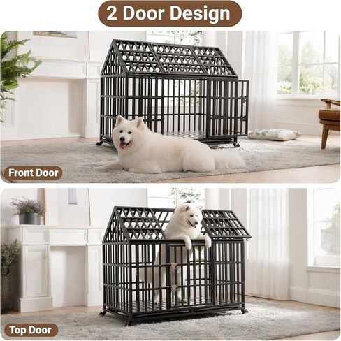 Heavy Duty Dog Crate, Escape Proof Dog Crate for Large/Extra Large Dogs, 52 Inch, Dog Kennel Indoor with Lockable Wheels, Indestructible Dog Crate with Removable Trays, High Anxiety Dog Crate in Saudi Arabia