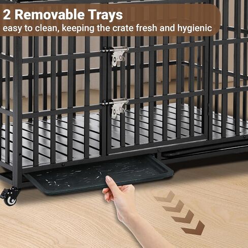 Heavy Duty Dog Crate, Escape Proof Dog Crate for Large/Extra Large Dogs, 52 Inch, Dog Kennel Indoor with Lockable Wheels, Indestructible Dog Crate with Removable Trays, High Anxiety Dog Crate in Saudi Arabia
