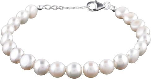 InfinityGemsArt Natural Freshwater Cultured Pearl Full Beads Dainty Bracelet for Her Handmade Jewelry Rhodium Plated 925 Sterling Silver Bracelet Chain in 8 inch, Enlightenment Stone in Saudi Arabia