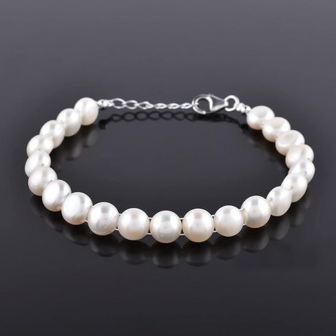 InfinityGemsArt Natural Freshwater Cultured Pearl Full Beads Dainty Bracelet for Her Handmade Jewelry Rhodium Plated 925 Sterling Silver Bracelet Chain in 8 inch, Enlightenment Stone in Saudi Arabia