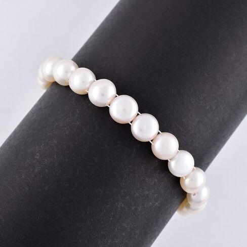 InfinityGemsArt Natural Freshwater Cultured Pearl Full Beads Dainty Bracelet for Her Handmade Jewelry Rhodium Plated 925 Sterling Silver Bracelet Chain in 8 inch, Enlightenment Stone in Saudi Arabia