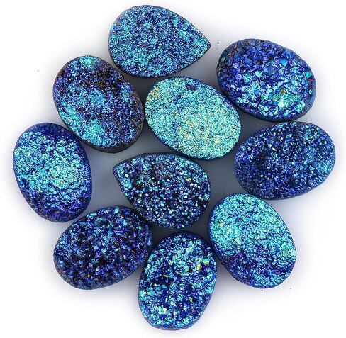 Wholesale 5pcs Natural Druzy Quartz Loose Gemstone Bulk Cabochons Jewelry Making Supply, Chakra Healing Polished Stones, Wire Wrapping, DIY, Gem Collection in Kuwait