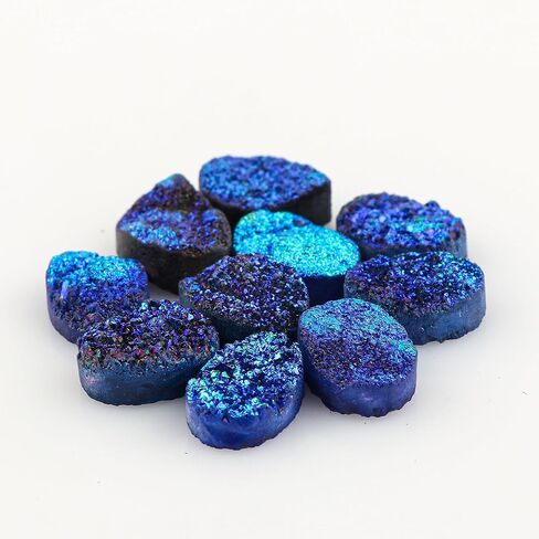 Wholesale 5pcs Natural Druzy Quartz Loose Gemstone Bulk Cabochons Jewelry Making Supply, Chakra Healing Polished Stones, Wire Wrapping, DIY, Gem Collection in Kuwait