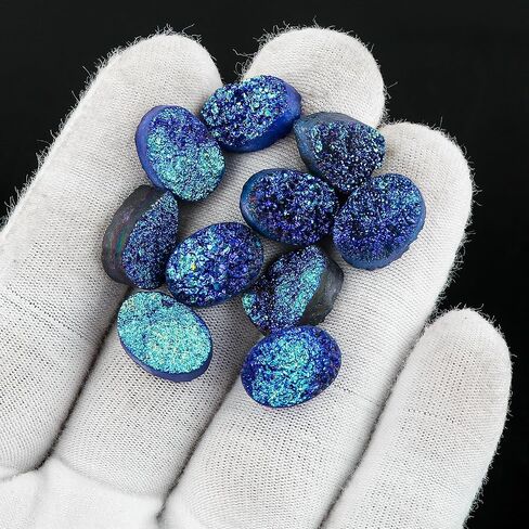 Wholesale 5pcs Natural Druzy Quartz Loose Gemstone Bulk Cabochons Jewelry Making Supply, Chakra Healing Polished Stones, Wire Wrapping, DIY, Gem Collection in Kuwait