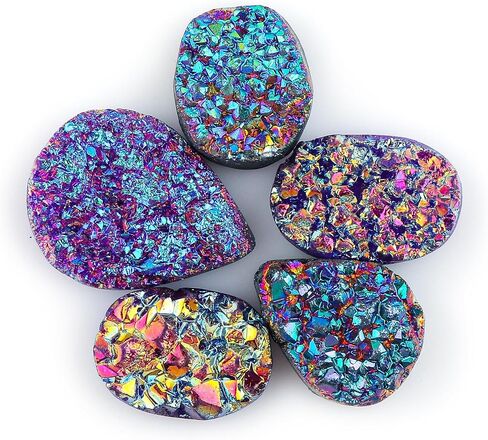 Wholesale 5pcs Natural Druzy Quartz Loose Gemstone Bulk Cabochons Jewelry Making Supply, Chakra Healing Polished Stones, Wire Wrapping, DIY, Gem Collection in Kuwait