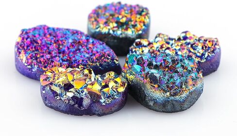 Wholesale 5pcs Natural Druzy Quartz Loose Gemstone Bulk Cabochons Jewelry Making Supply, Chakra Healing Polished Stones, Wire Wrapping, DIY, Gem Collection in Kuwait