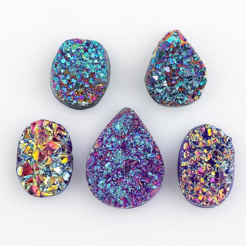 Wholesale 5pcs Natural Druzy Quartz Loose Gemstone Bulk Cabochons Jewelry Making Supply, Chakra Healing Polished Stones, Wire Wrapping, DIY, Gem Collection in Kuwait
