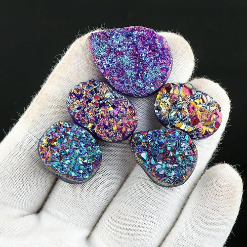 Wholesale 5pcs Natural Druzy Quartz Loose Gemstone Bulk Cabochons Jewelry Making Supply, Chakra Healing Polished Stones, Wire Wrapping, DIY, Gem Collection in Kuwait