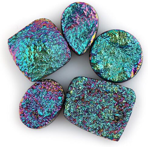 Wholesale 5pcs Natural Druzy Quartz Loose Gemstone Bulk Cabochons Jewelry Making Supply, Chakra Healing Polished Stones, Wire Wrapping, DIY, Gem Collection in Kuwait