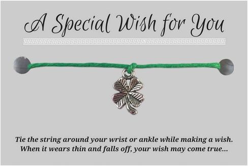 سوار Lucky Clover Charm باللون الأخضر Hemp Wish - حلية فضية اللون على بطاقة مطبوعة - حتى 12 بوصة - للجنسين in Kuwait