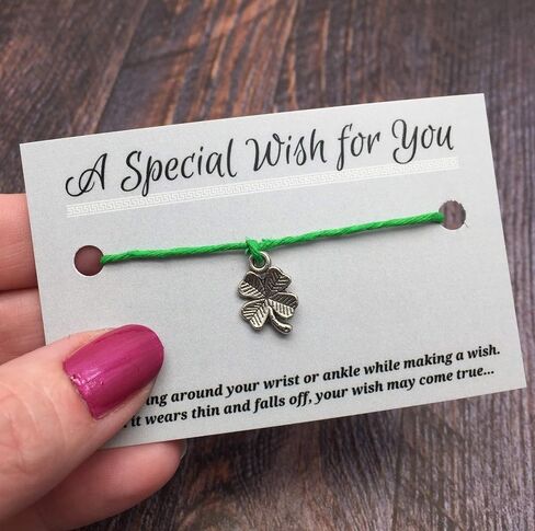 سوار Lucky Clover Charm باللون الأخضر Hemp Wish - حلية فضية اللون على بطاقة مطبوعة - حتى 12 بوصة - للجنسين in Kuwait