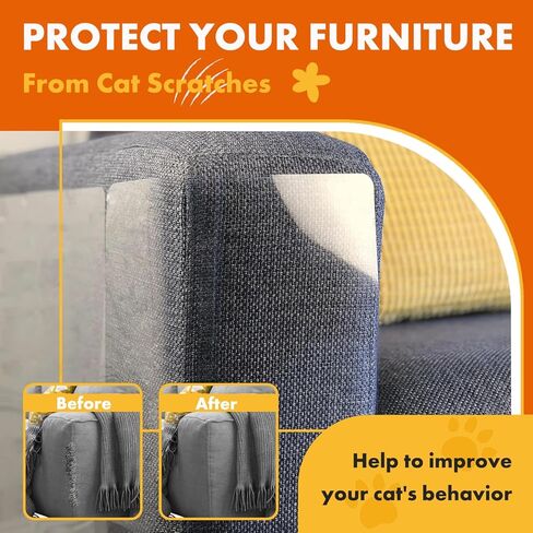 Anti Cat Scratch Furniture Protector: Double Sided Self-Adhesive Tape Furniture Guards Anti Cat Scratch for Sofa - Couch Protector for Dog, Keep Pet Off Couch | 12 Pack No Pins in Kuwait