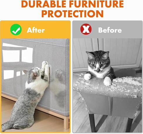 Anti Cat Scratch Furniture Protector: Double Sided Self-Adhesive Tape Furniture Guards Anti Cat Scratch for Sofa - Couch Protector for Dog, Keep Pet Off Couch | 12 Pack No Pins in Kuwait