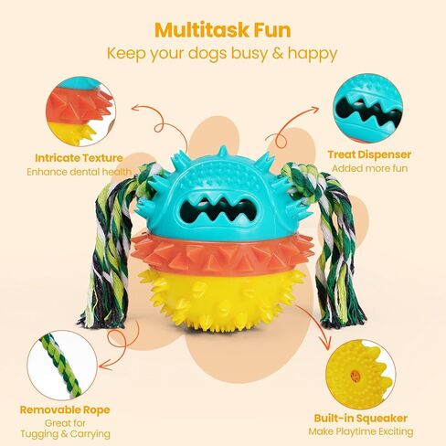 HGB Squeaky Dog Toys for Aggressive Chewers, Tough Dog Chew Toys for Large Medium Dogs, Indestructible Dog Toy to Keep Them Busy, Treat Dispensing Dog Toys for Boredom & Enrichment (1 Pack Yellow) in Saudi Arabia