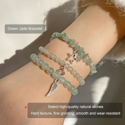 3PCS Healing Crystals Bracelets Set, Green Aventurine Bracelet, Yoga Meditation Crystal Beaded Bracelet, Green Jade Bracelet Healing Gifts for Women in Saudi Arabia