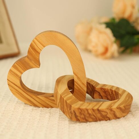 Valentine's Day Romantic Heart Gifts for Her, Handmade Olive Wood Hearts Shape for Couple Wife Husband Wedding Anniversary Birthday Present (Linked Hearts 8CM) in Saudi Arabia