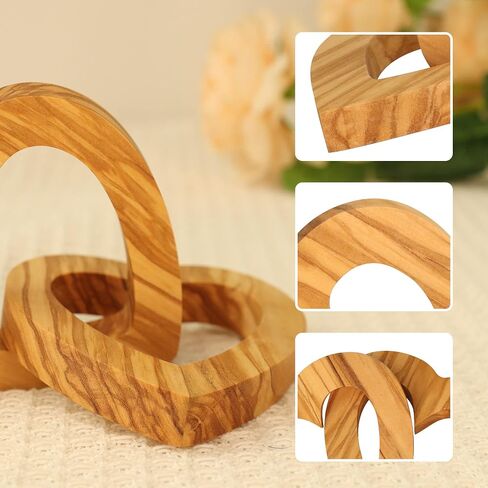 Valentine's Day Romantic Heart Gifts for Her, Handmade Olive Wood Hearts Shape for Couple Wife Husband Wedding Anniversary Birthday Present (Linked Hearts 8CM) in Saudi Arabia