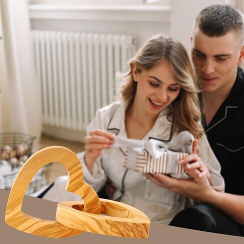 Valentine's Day Romantic Heart Gifts for Her, Handmade Olive Wood Hearts Shape for Couple Wife Husband Wedding Anniversary Birthday Present (Linked Hearts 8CM) in Saudi Arabia