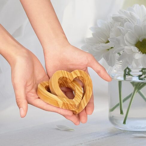 Valentine's Day Romantic Heart Gifts for Her, Handmade Olive Wood Hearts Shape for Couple Wife Husband Wedding Anniversary Birthday Present (Linked Hearts 8CM) in Saudi Arabia