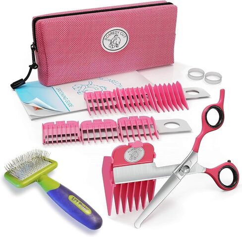 SCAREDY CUT Silent Clipper + Slicker Brush Pet Grooming Kit, Blue, Right-Handed 17pc RH + Slicker Brush, Pink in Saudi Arabia