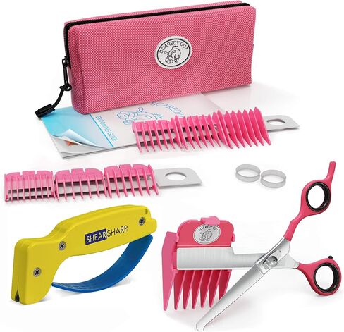 SCAREDY CUT Silent Clipper + Slicker Brush Pet Grooming Kit, Blue, Right-Handed 17pc RH + Slicker Brush, Pink in Saudi Arabia