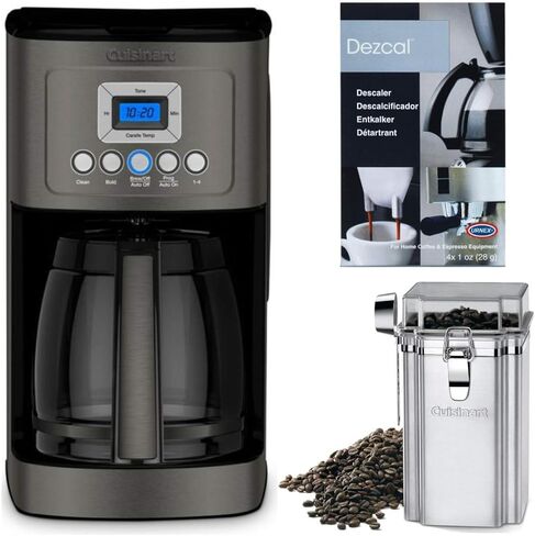 ماكينة تحضير القهوة Cuisinart DCC-3200BKS سعة 14 كوبًا قابلة للبرمجة (أسود، ستانلس ستيل) مع علبة قهوة ومزيل الترسبات (3 عناصر)، تحضير القهوة العادية أو الجريئة in Saudi Arabia