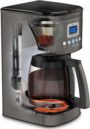 ماكينة تحضير القهوة Cuisinart DCC-3200BKS سعة 14 كوبًا قابلة للبرمجة (أسود، ستانلس ستيل) مع علبة قهوة ومزيل الترسبات (3 عناصر)، تحضير القهوة العادية أو الجريئة in Saudi Arabia
