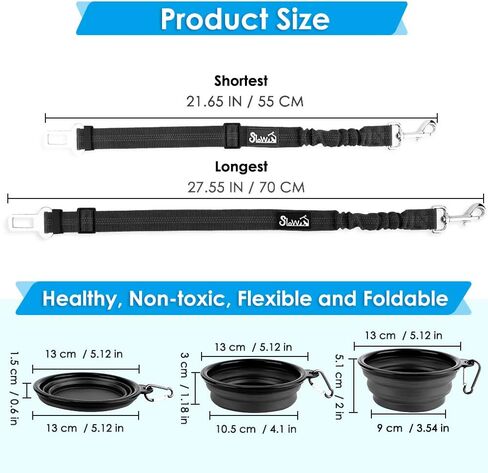 حزام مقعد السيارة للكلاب من SlowTon، حزام أمان للحيوانات الأليفة، حزام أمان قابل للتعديل وقابل للسحب، عاكس مرن للمركبة، حبل عالي التحمل للكلاب والقطط مع مجموعة سفر محمولة قابلة للطي (برتقالي، عبوة واحدة) in Kuwait