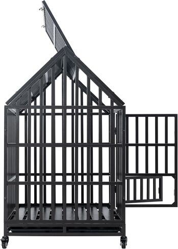 بيت قفص للكلاب شديد التحمل مقاس 47.24 بوصة مع عجلات، شديد القلق وغير قابل للتدمير، تصميم أقفال قوي، قفص داخلي كبير جدًا للكلاب الكبيرة مع سقف ونافذة على السطح in Kuwait