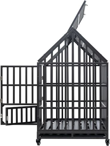 بيت قفص للكلاب شديد التحمل مقاس 47.24 بوصة مع عجلات، شديد القلق وغير قابل للتدمير، تصميم أقفال قوي، قفص داخلي كبير جدًا للكلاب الكبيرة مع سقف ونافذة على السطح in Kuwait